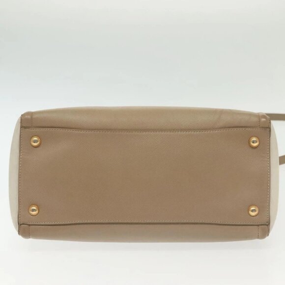 PRADA Hand Bag Safiano Leather 2way Beige Gold Auth - Picture 4 of 15